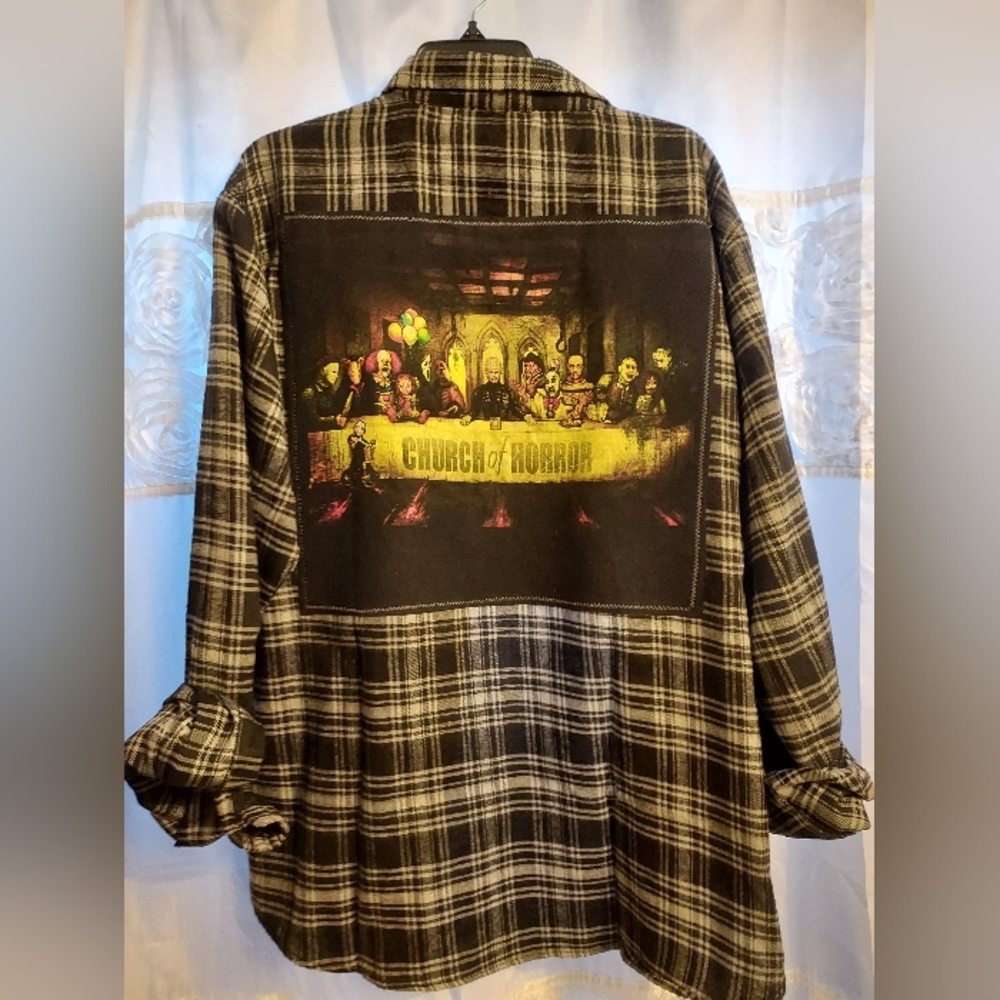 CHURCH OF HORROR UPCYCLED FLANNEL sz xl